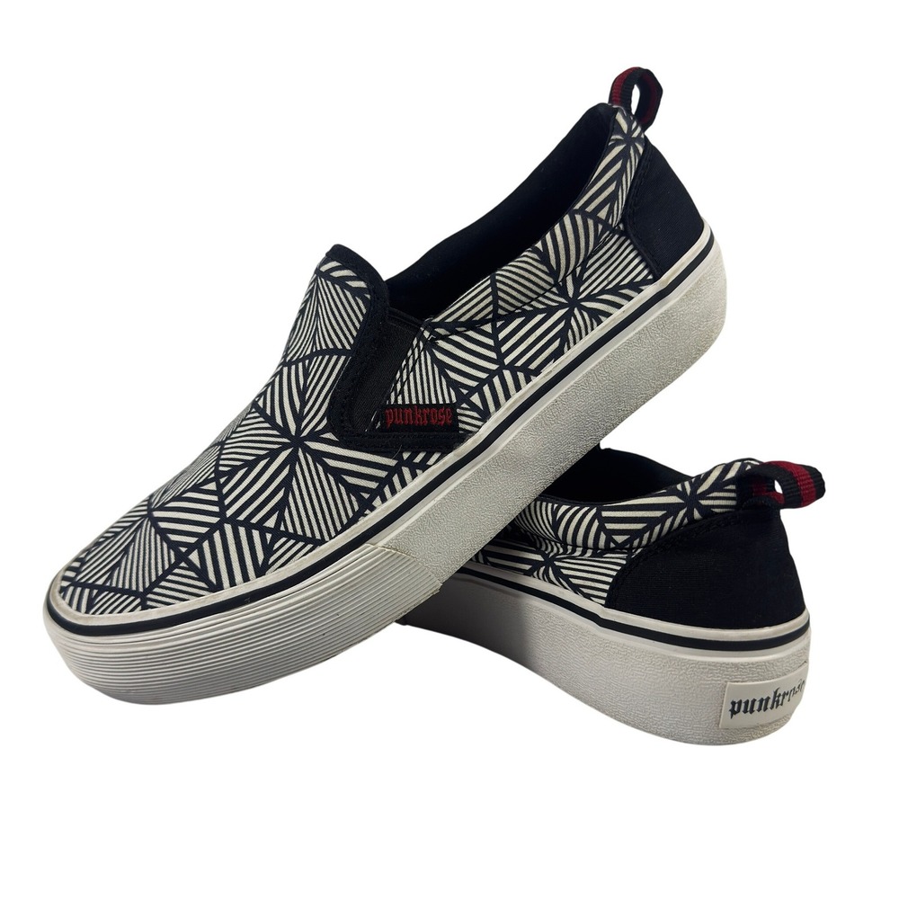 Punkrose Slip-On Sneakers Women's Casual Shoes Black‎ White Pattern Size 8